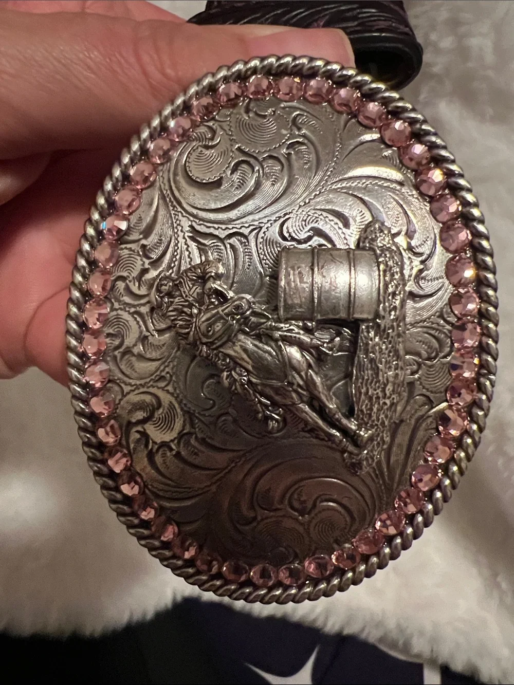Girls Ariat belt with Pink Rhinestone Nocona Buckle